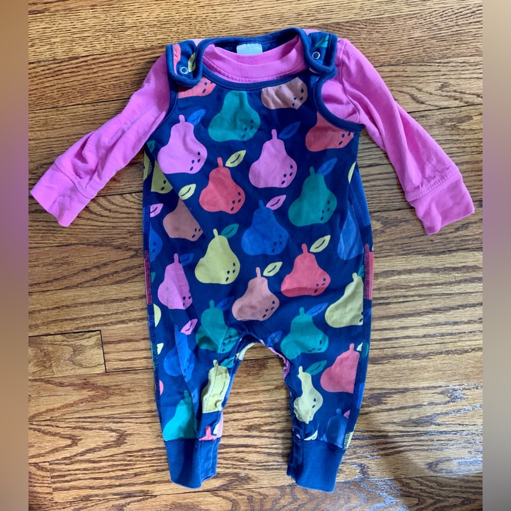 Hanna Andersson Baby Overall and Tee Set Navy Pears 12-18 months